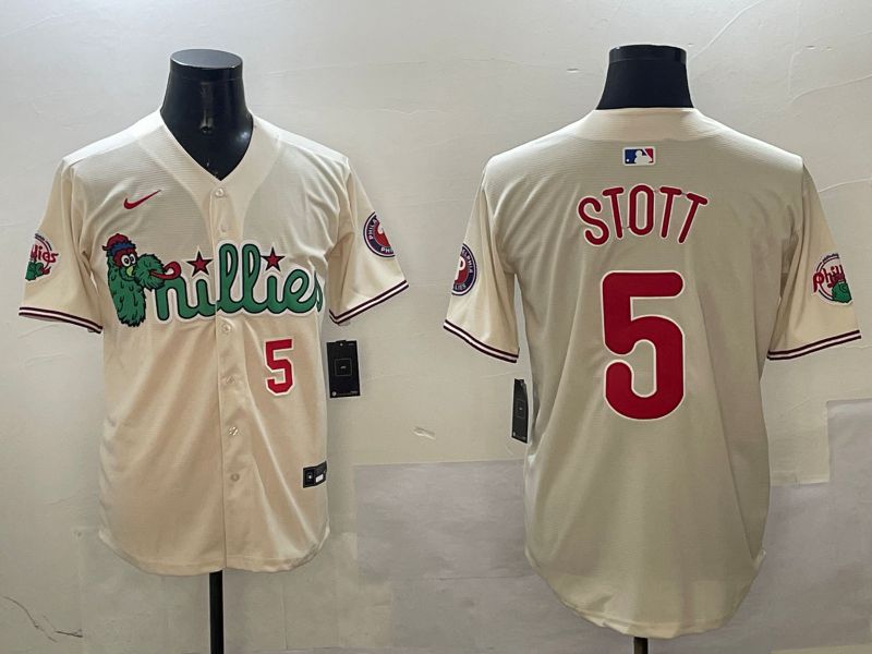 Men Philadelphia Phillies #5 Stott Cream Three generations Joint Name Game 2025 Nike MLB Jersey style 4